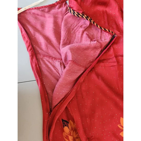 NWD Farm Rio x Anthropologie One-Shoulder Printed Satin Jumpsuit Sz M Red 9D404 - Picture 10 of 13